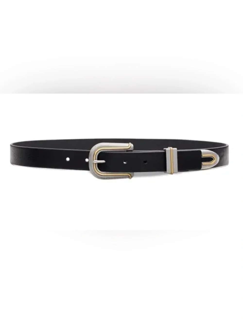 rag & bone Ventura Black Italian Leather Belt Mixed Metal Western Buckle